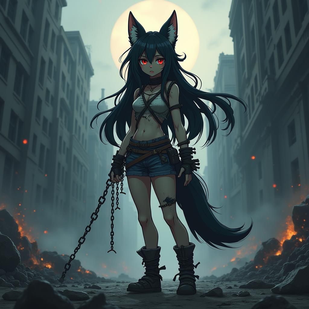 Anime Dog Girl in Post-Apocalyptic World