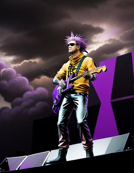 Futuristic Rockstar on Stage in Urban Art Style