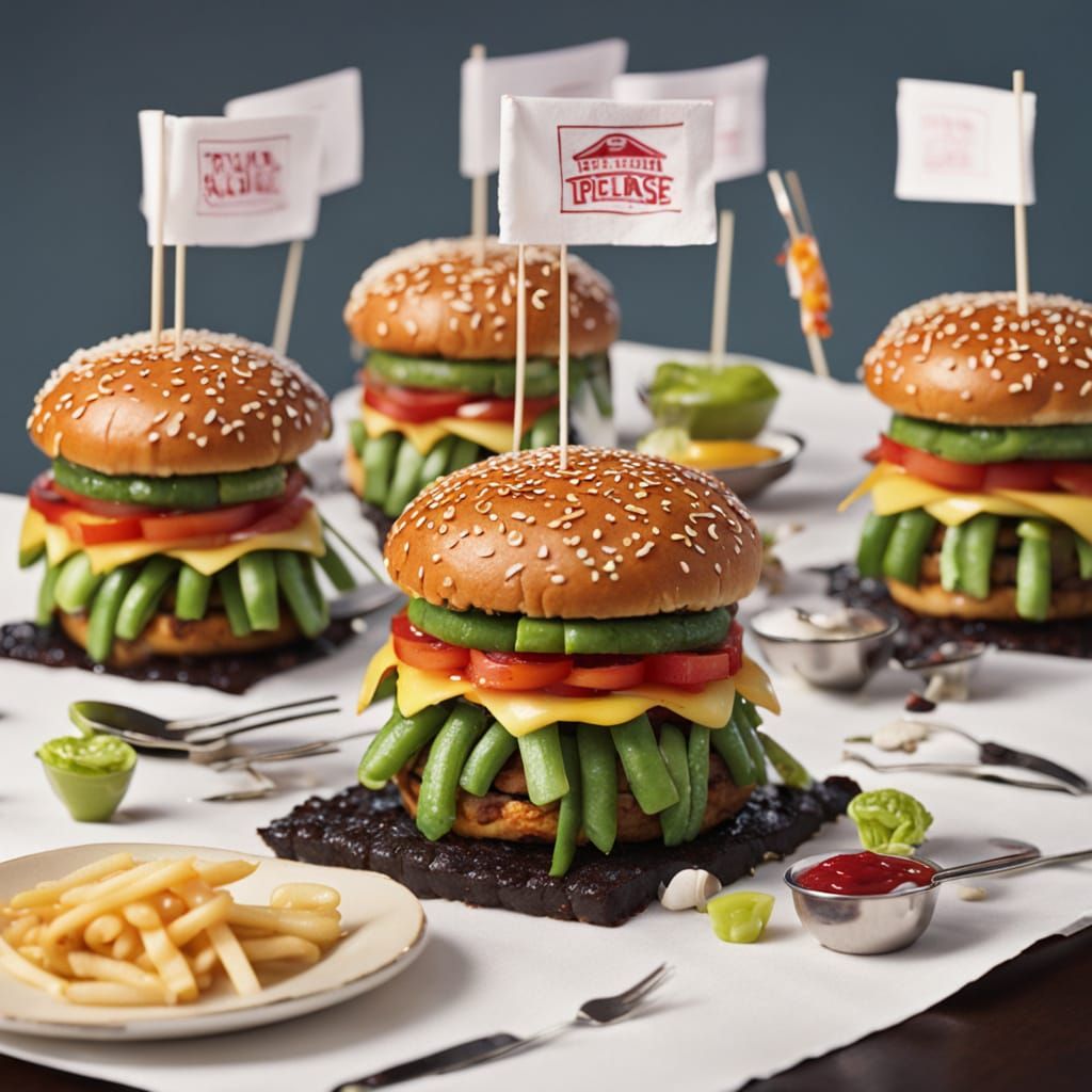 Miniature Chefs' Imaginative Picnic with Giant Burger