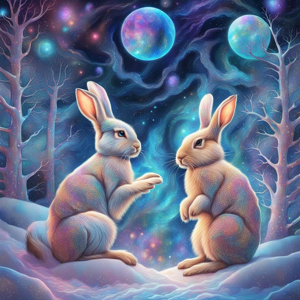 Holographic Winter Bunnies in Astral Cosmic Illustration