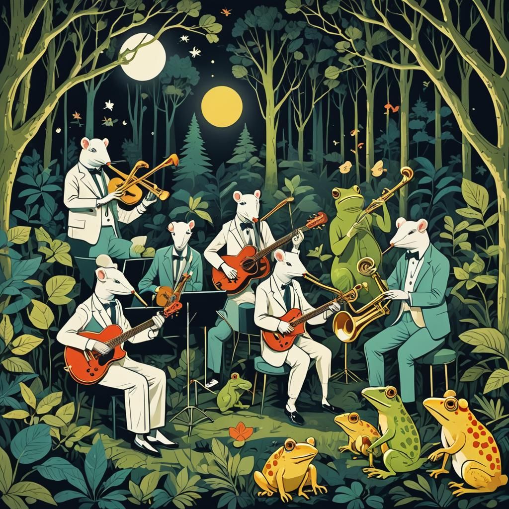 Mice Jazz Band in Forest Club, Pop Art Style