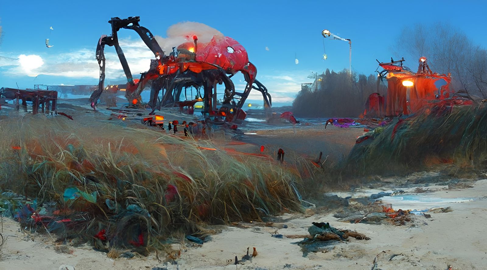 Neon Crab Machines Crawling from the Sea
