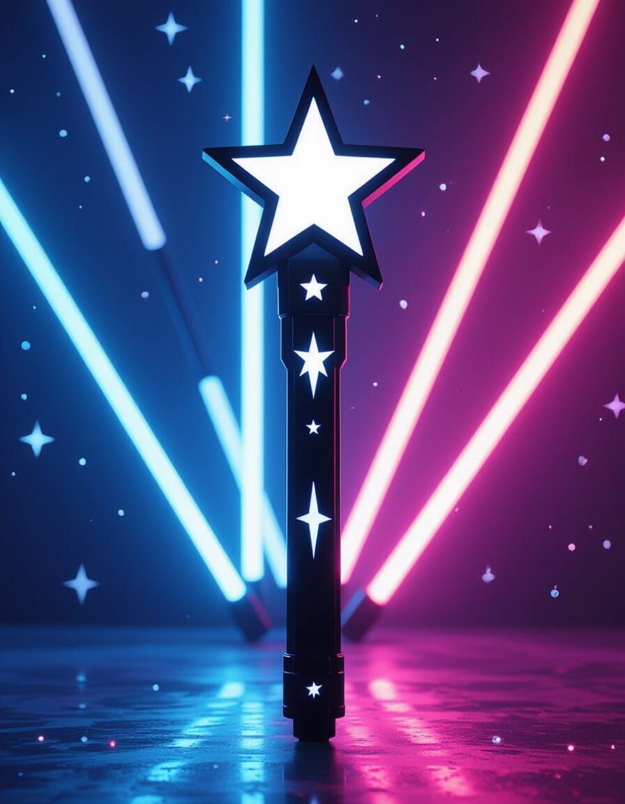Kpop Group Lightstick with Star in Black and White