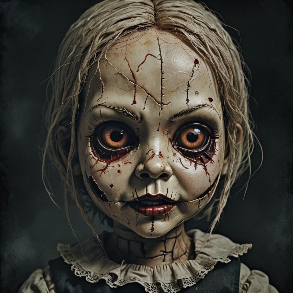 Creepy Doll Face with Scars: Horror Style