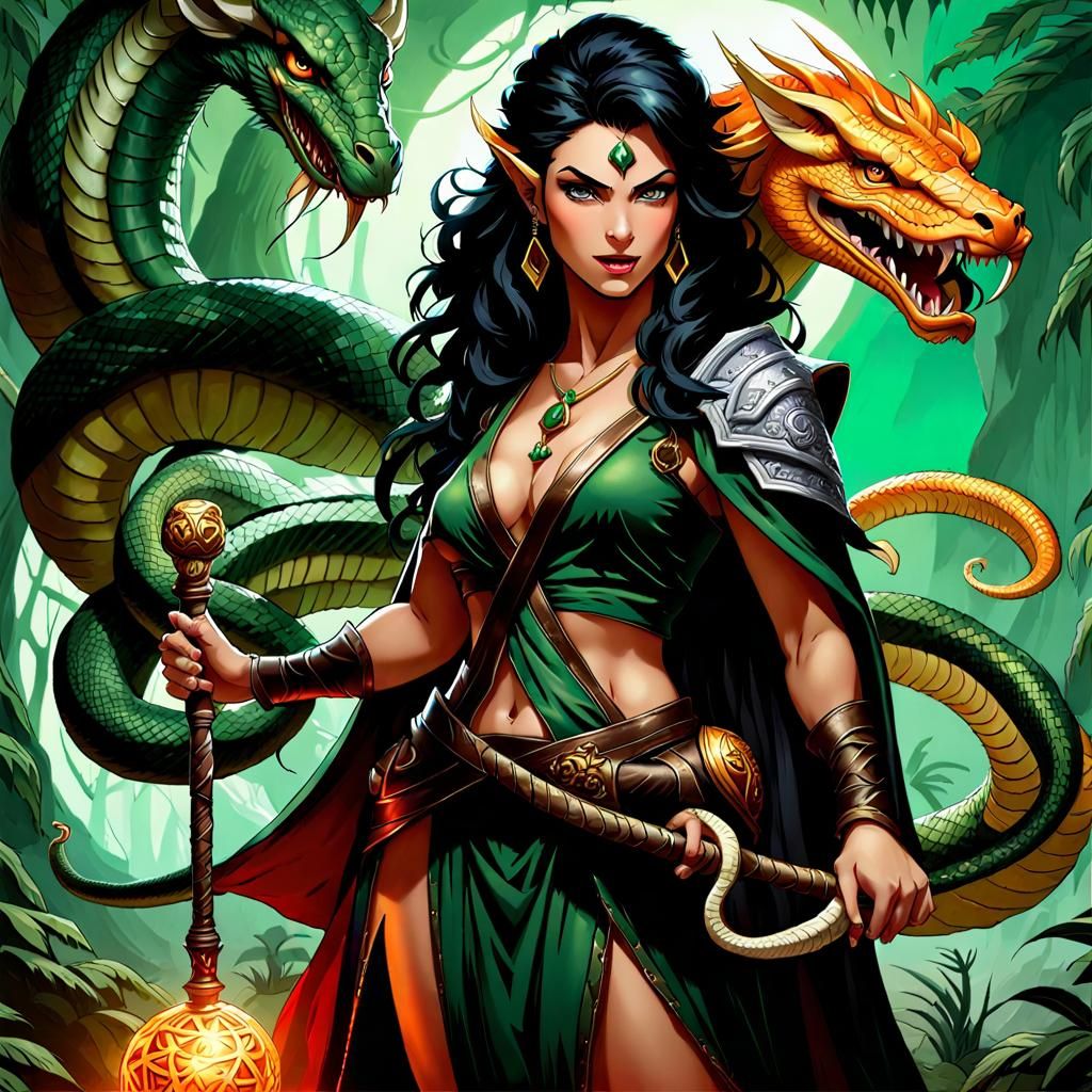 Serpent Chimera Wizard in Dungeons and Dragons Style