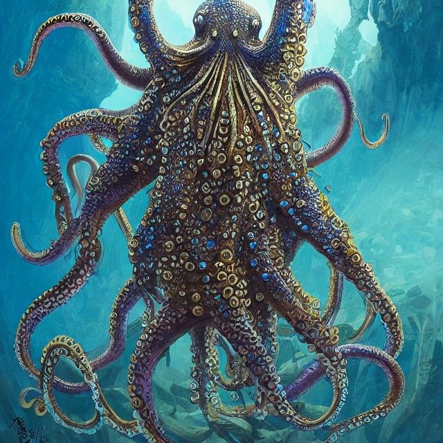 Octopus Knight in Chainmail Armor Illustration