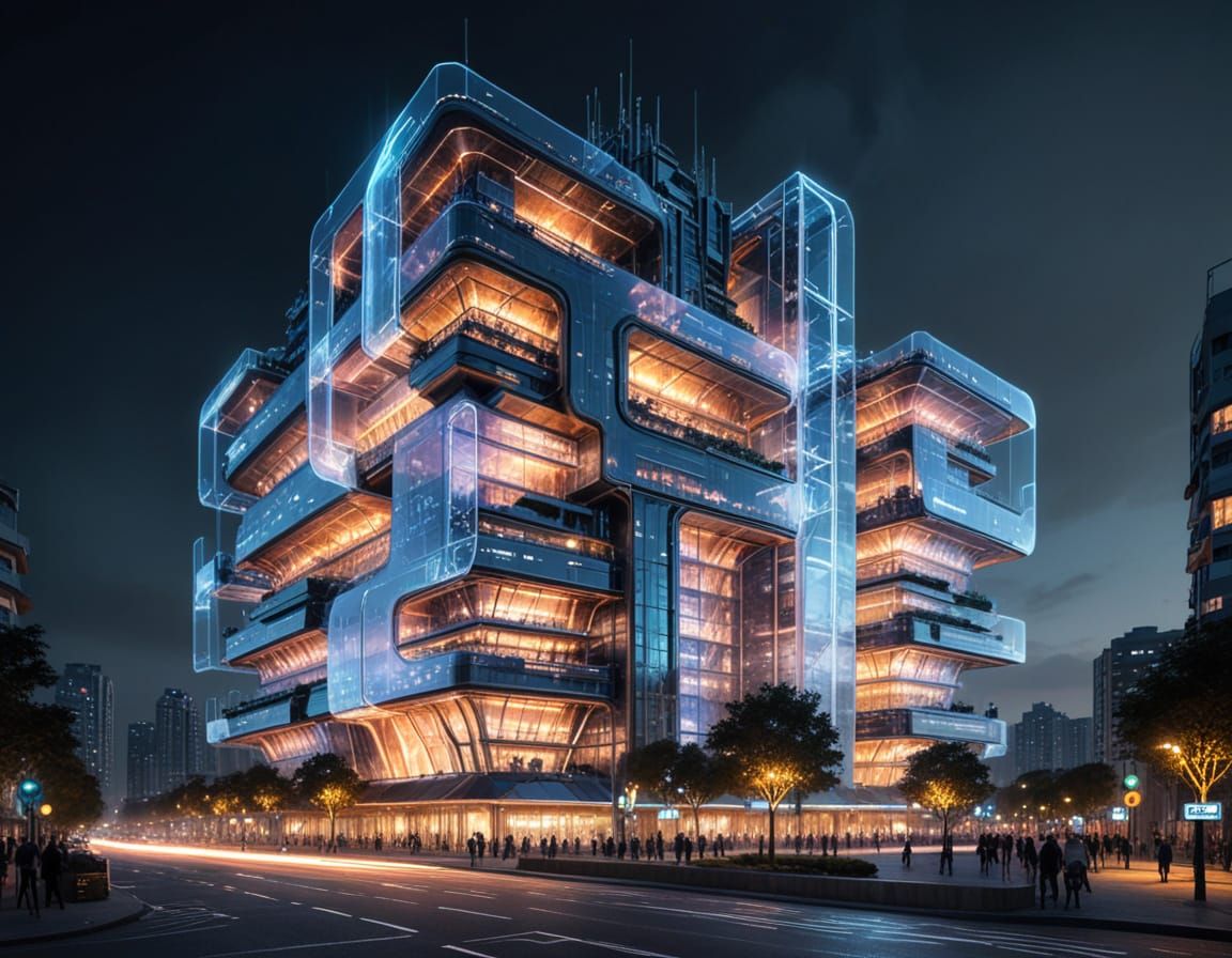 Glowing Futuristic Cityscape in Neon Lights