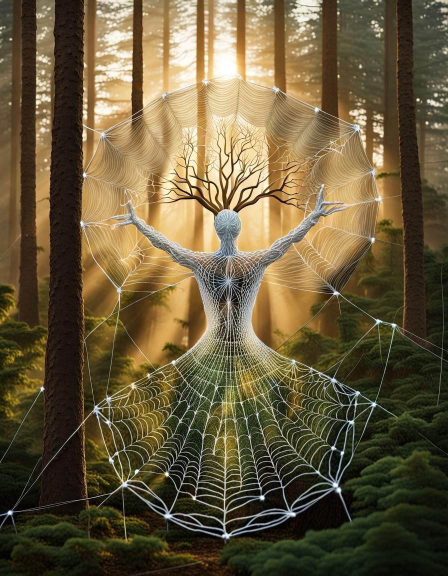 Complex Spiderweb String Figures in Forest