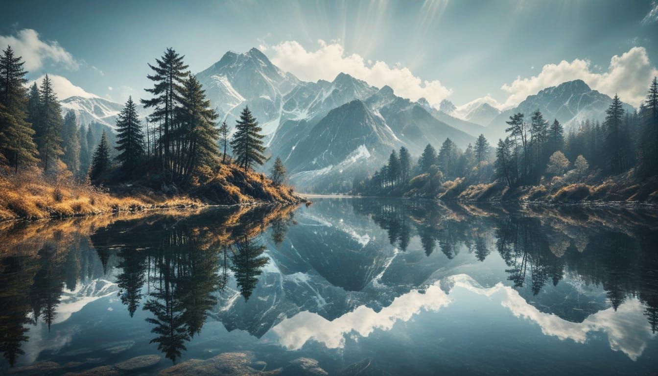 Surreal Summer Lake Landscape in Double Exposure