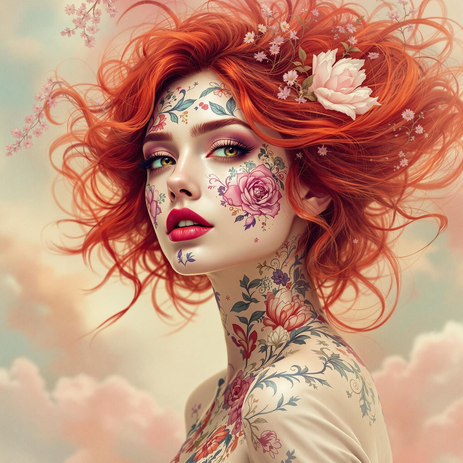 Floral Graffiti: Striking Portrait of a Woman