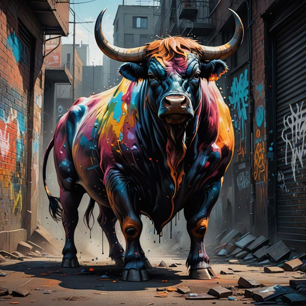 Muscular Bull in Dramatic Heroic Pose