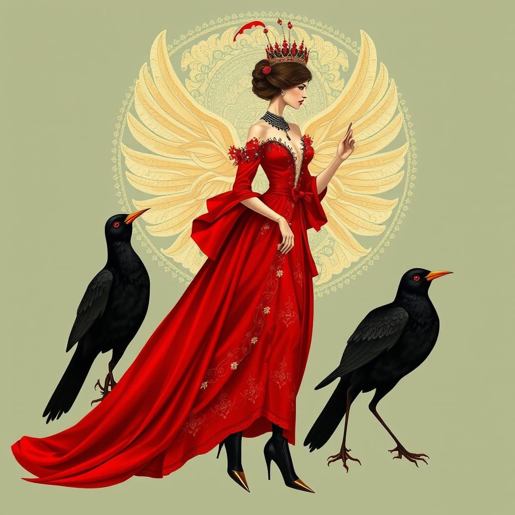 Elegant Red Queen in Luxurious Art Deco Style
