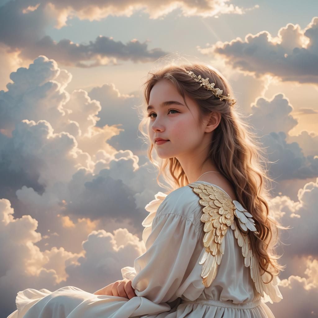 Ethereal Angel Girl in Pastel Hues