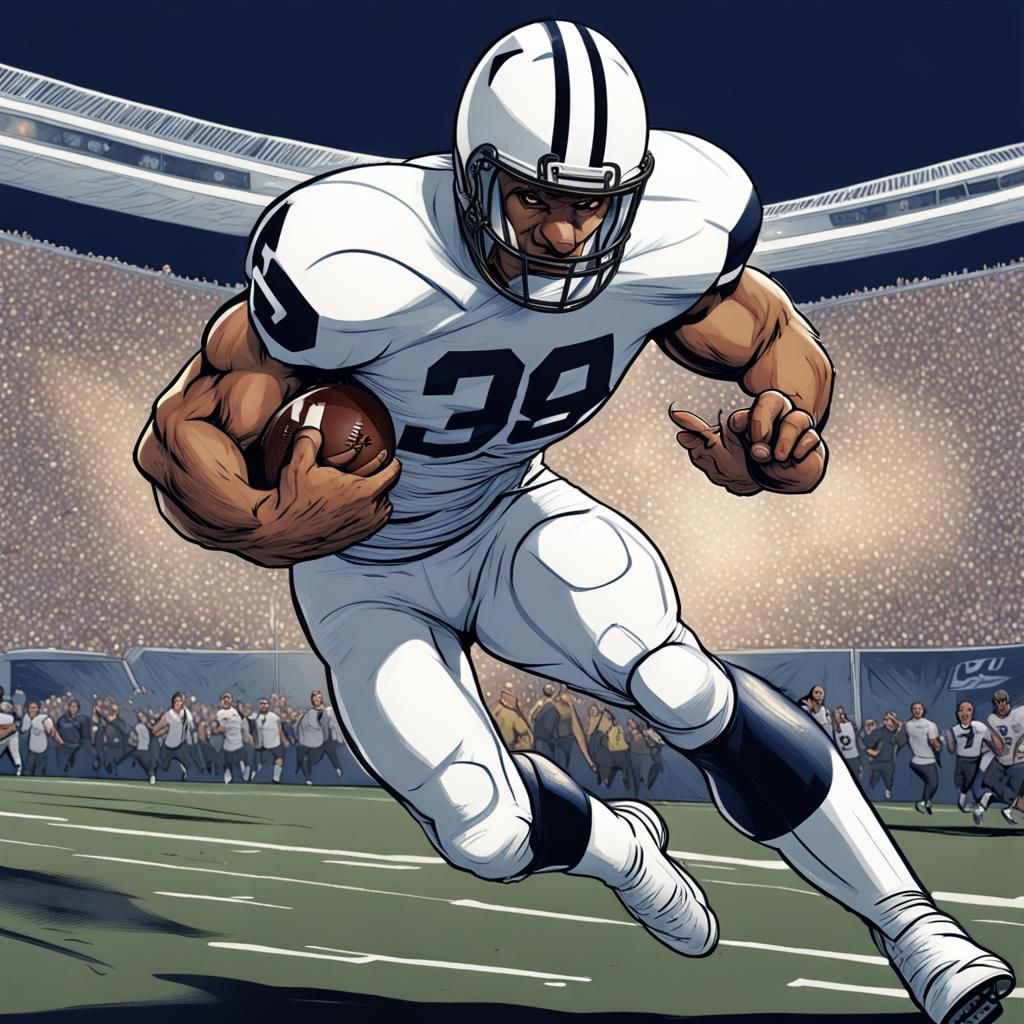 Football Player Charging Forward in Comic Book Style