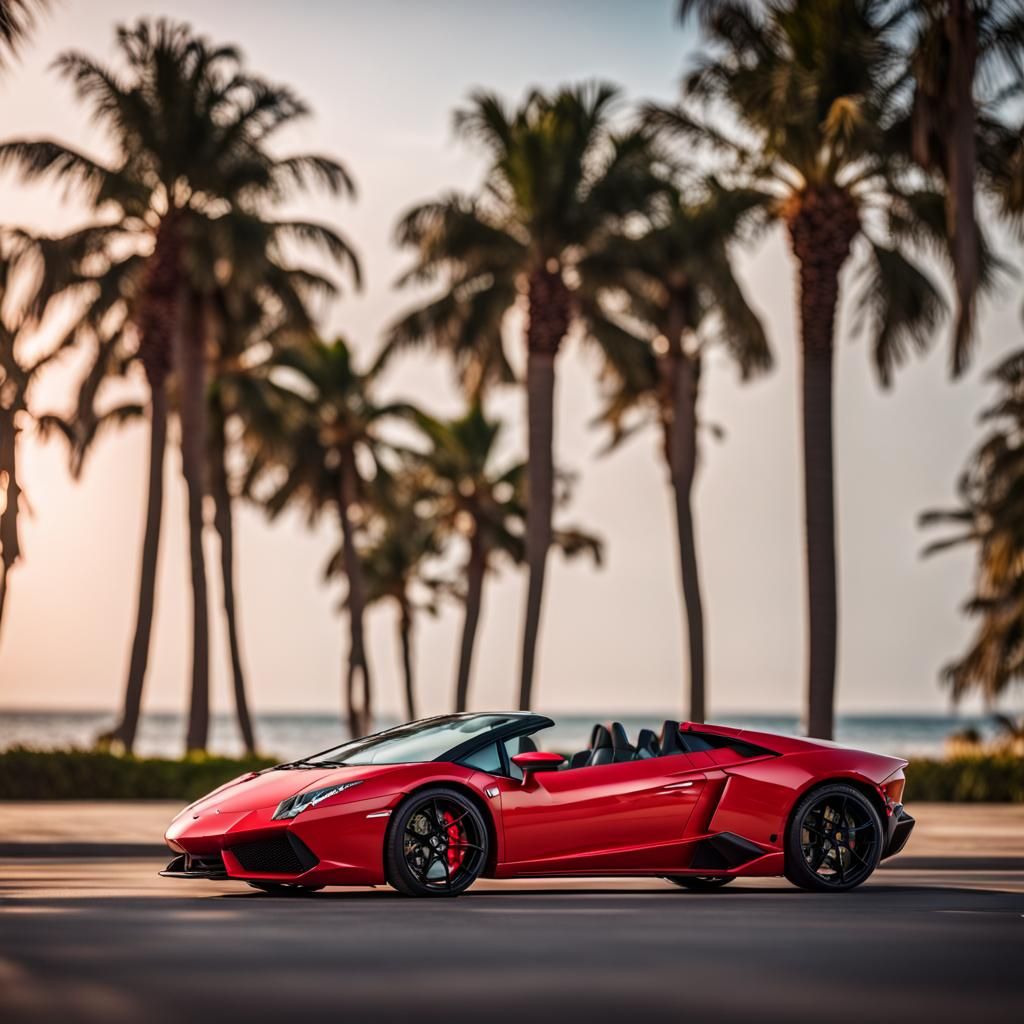 Red Lamborghini on Beach Road: Professional Photography