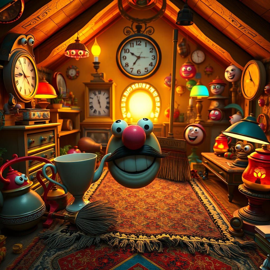 Surreal Attic Carnival of Joyful Faces