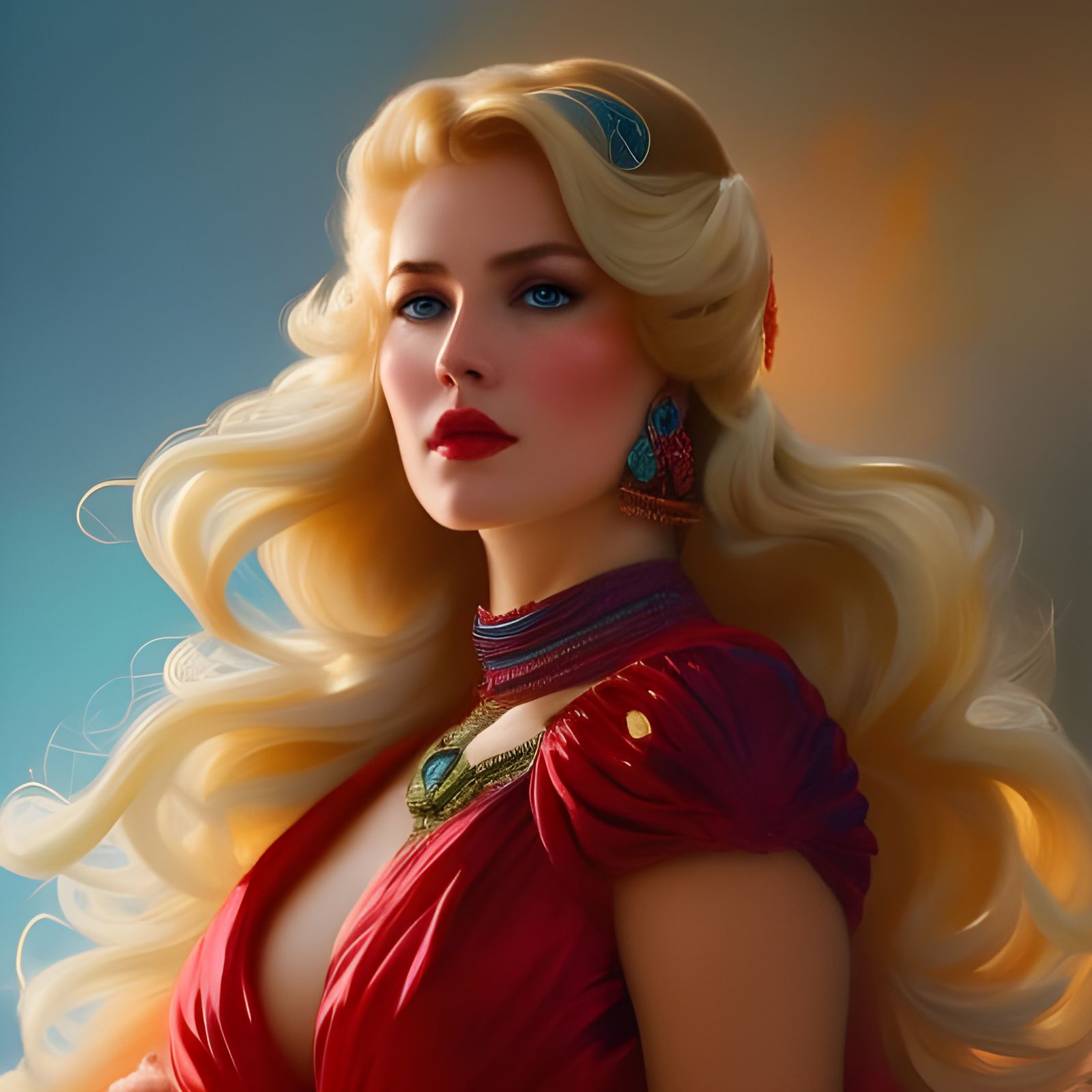 Regal Portrait of Voluptuous Blonde Woman in Art Nouveau Sty...