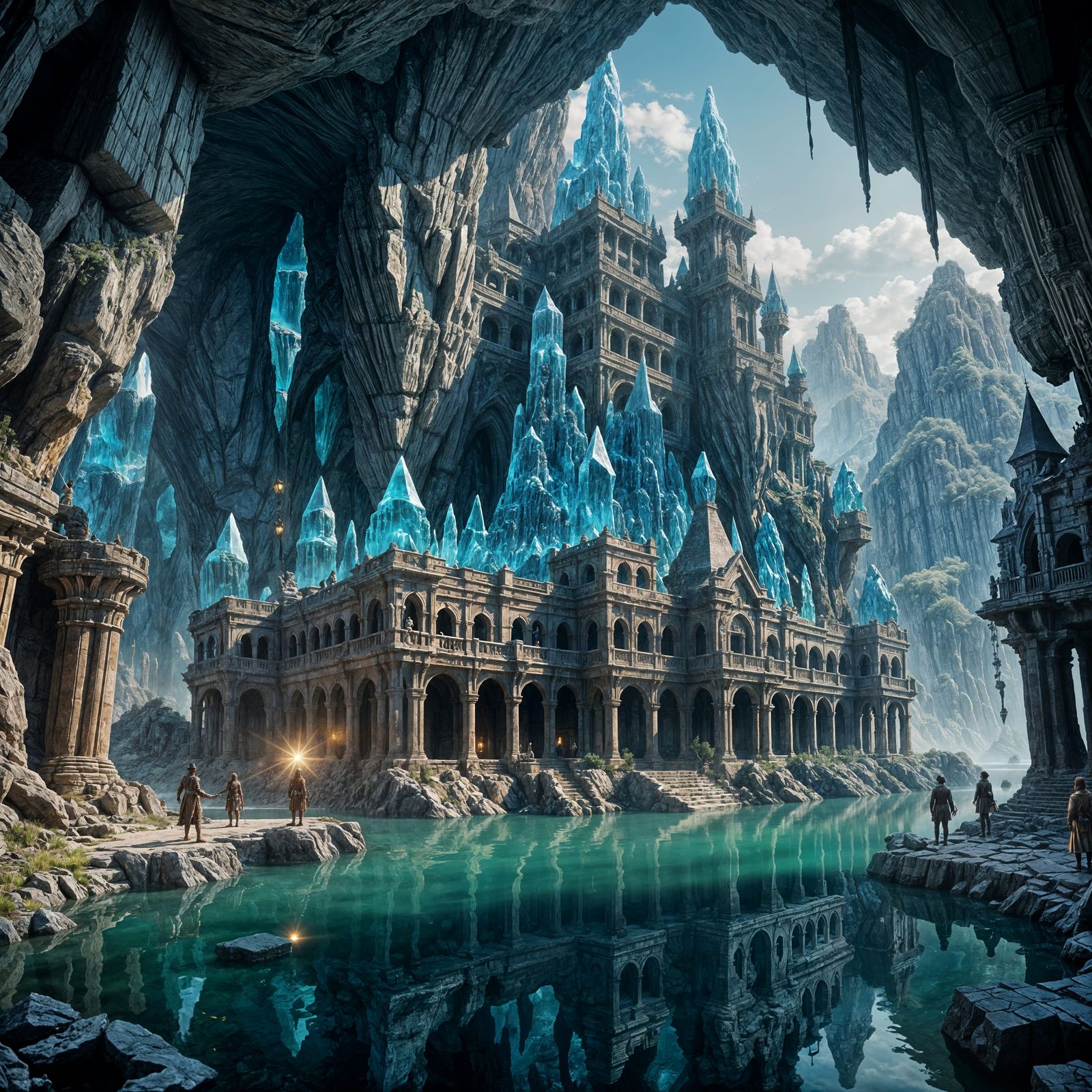 Underground Crystal Kingdom with Antique Fantasy Citizens