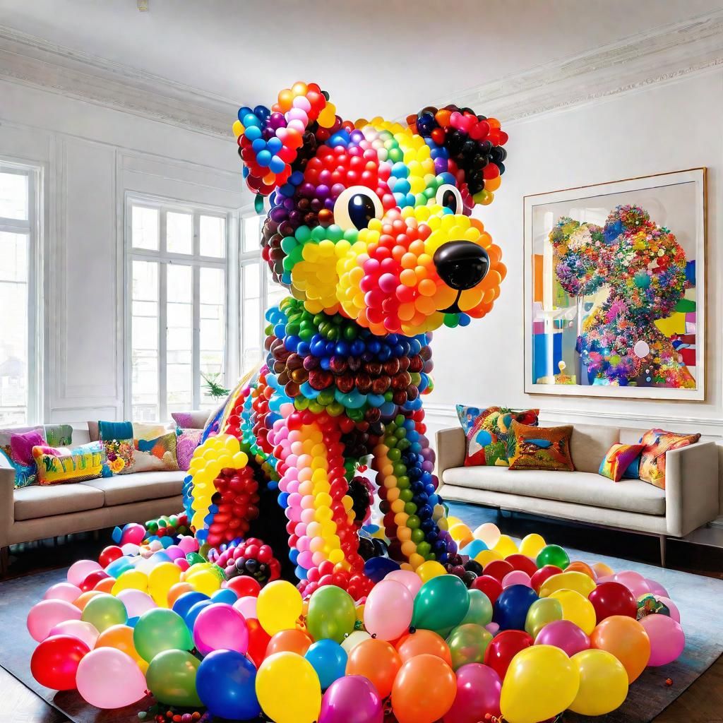 Rainbow Balloon Dog Sculpture in Takashi Murakami Style