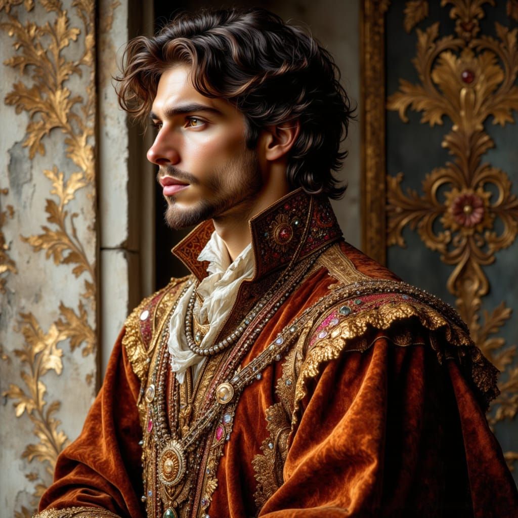 16th Century Gentleman in Richly Decorated Chamber