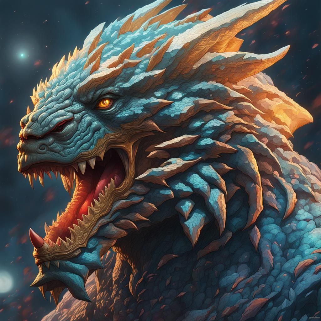 Angelic Kaiju Portrait in Hyperdetailed Style