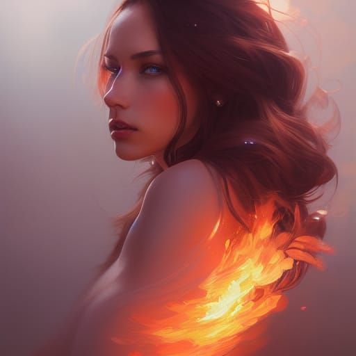 Woman with Fire Eyes: Hyperdetailed Art Portrait