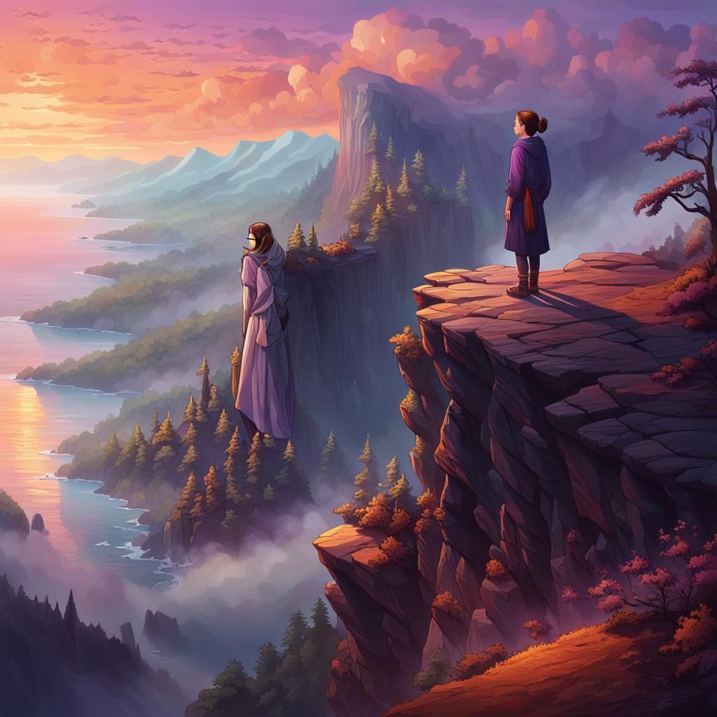 Mystical Woman Overlooks Misty Landscape in Hyperrealistic A...