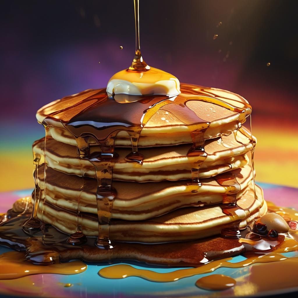 Golden Pancakes with Syrup Splash Art