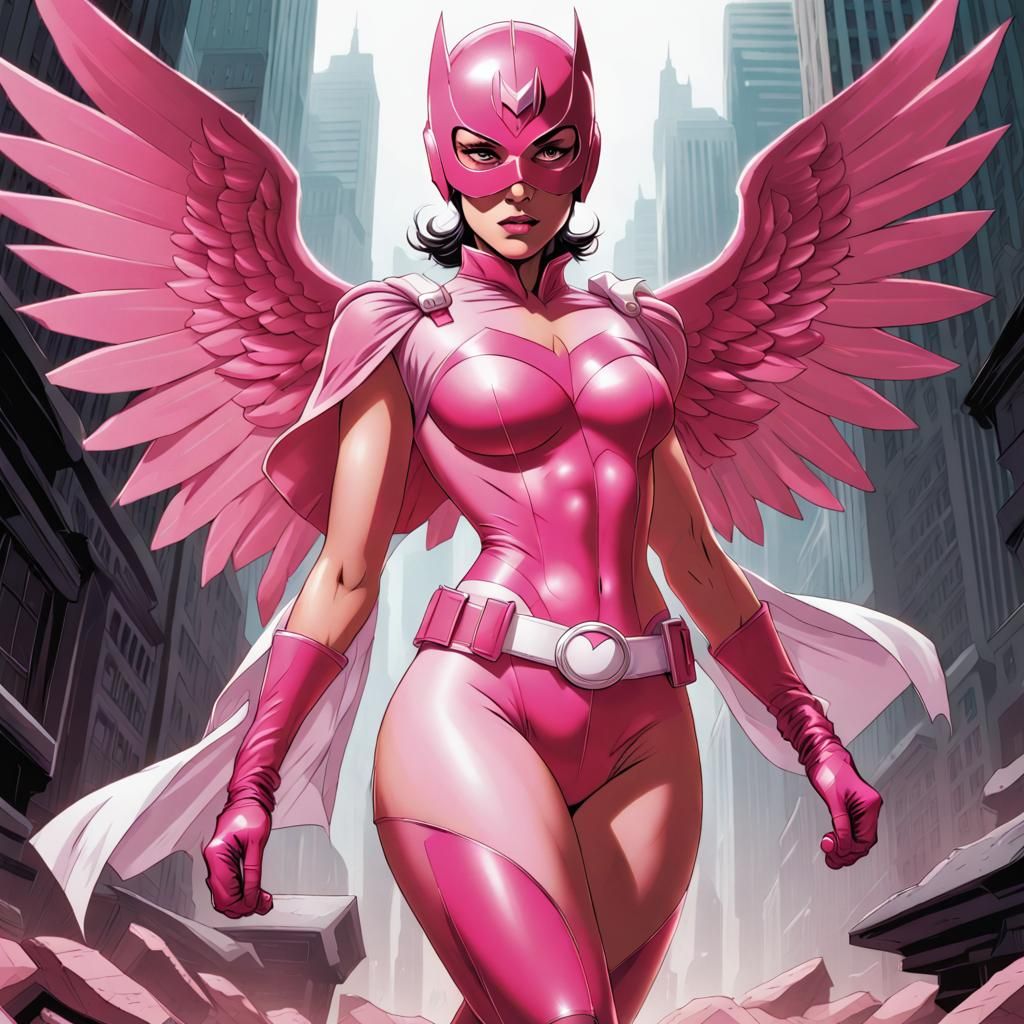 Pink Superhero Comic Book Art