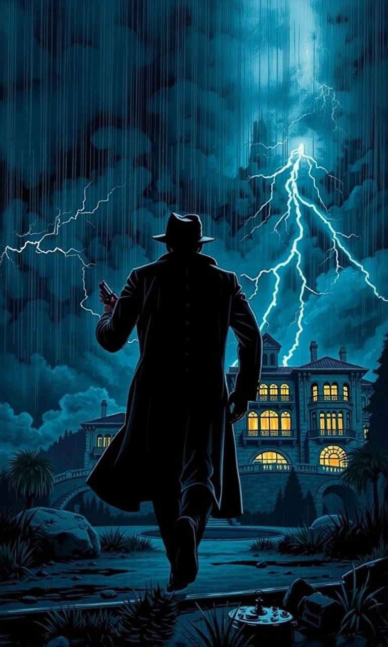 1950s Noir Detective at California Mansion