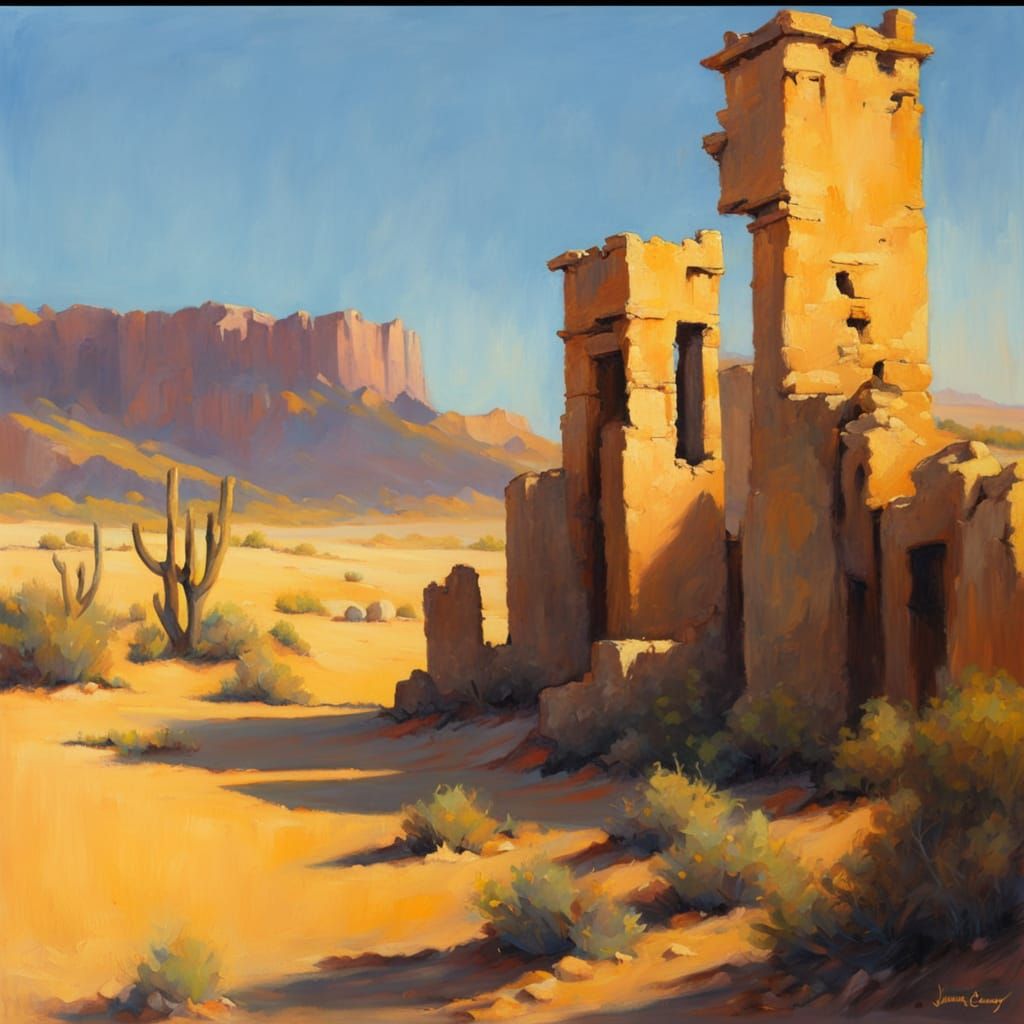 Desert Ruin in Impressionist Oil Painting Style