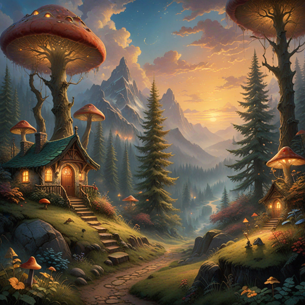 Whimsical Elves in a Warm, Golden Forest