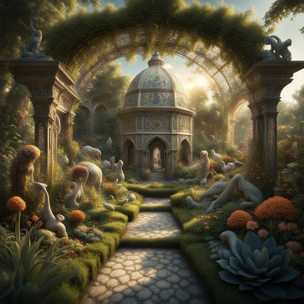 Fantasy Garden with Double Exposure Motifs