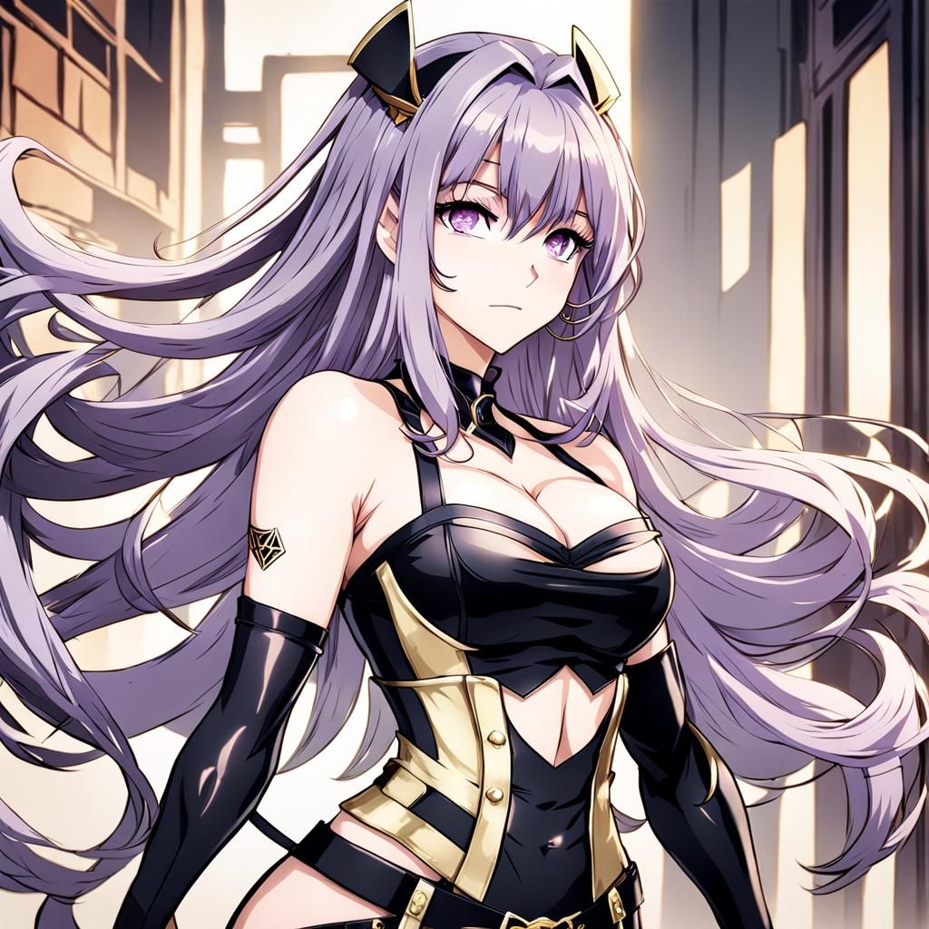 Curvy Anime Woman with Lilac Hair in Bustier