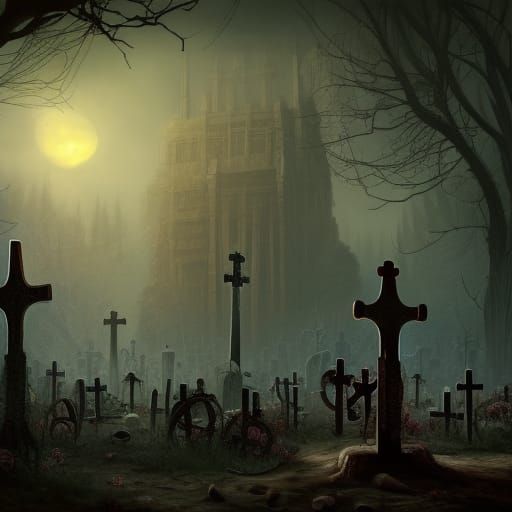 Dystopian Graveyard in Detailed Matte Painting Style