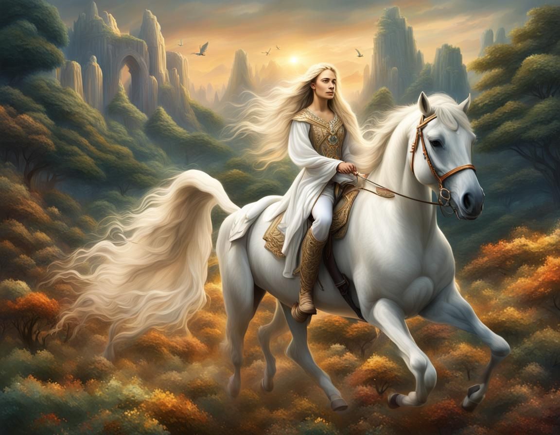 Lady Godiva on White Horse, Digital Painting