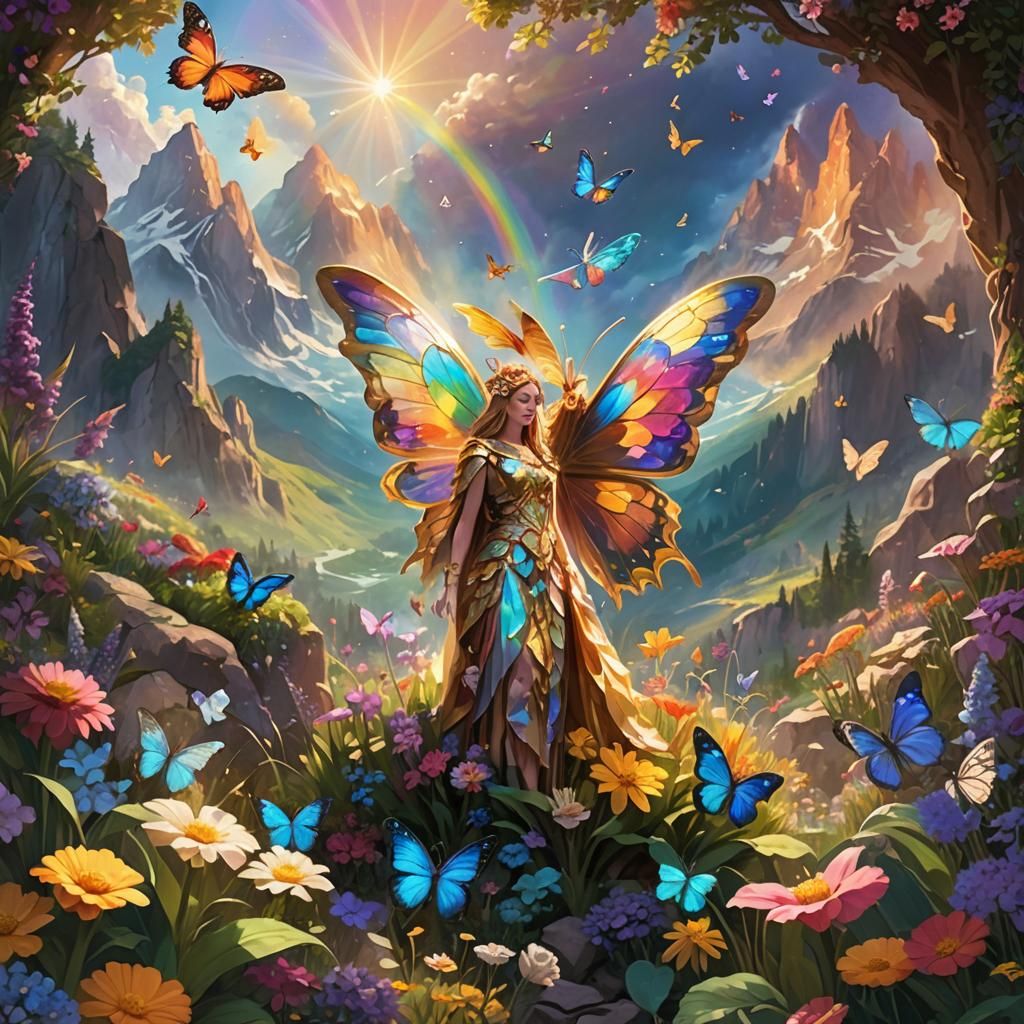 Ethereal God in Fantasy Garden: Digital Art