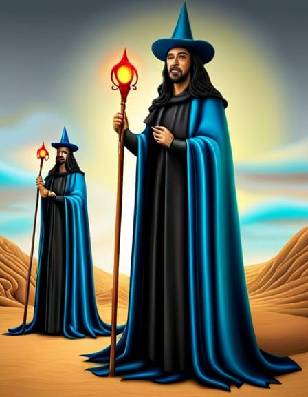 Ebony Wizards in a Surreal Cosmic Landscape