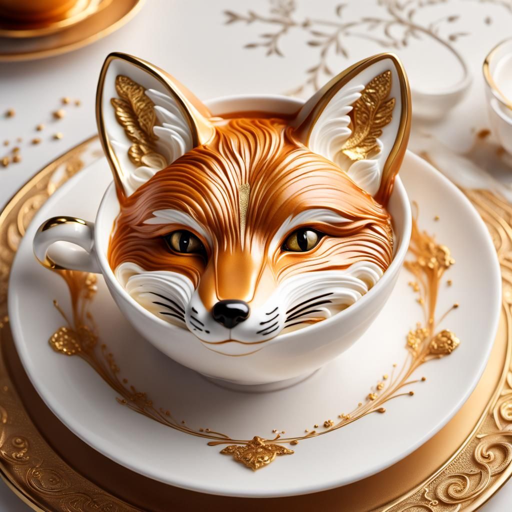 Detailed 3D Latte Art: A Realistic Fox Face