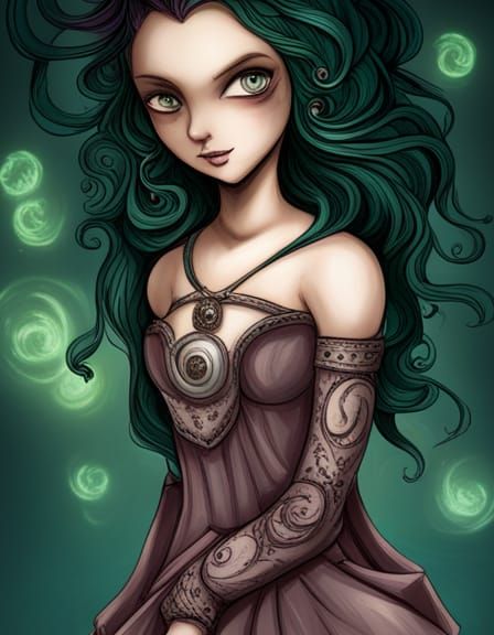 Purple Haired Girl with Flowers: Fantasy Art