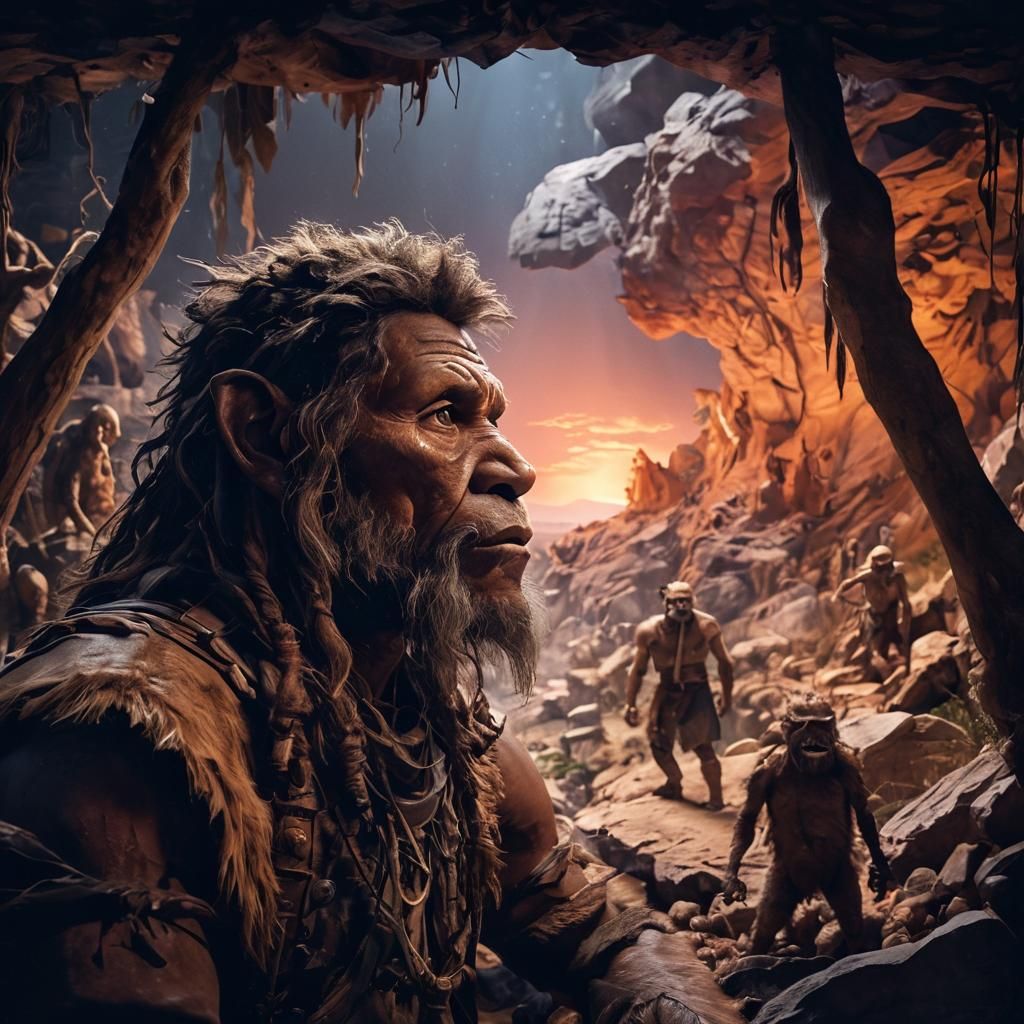 Extinct Humanoids Display: Anthropology Museum Diorama