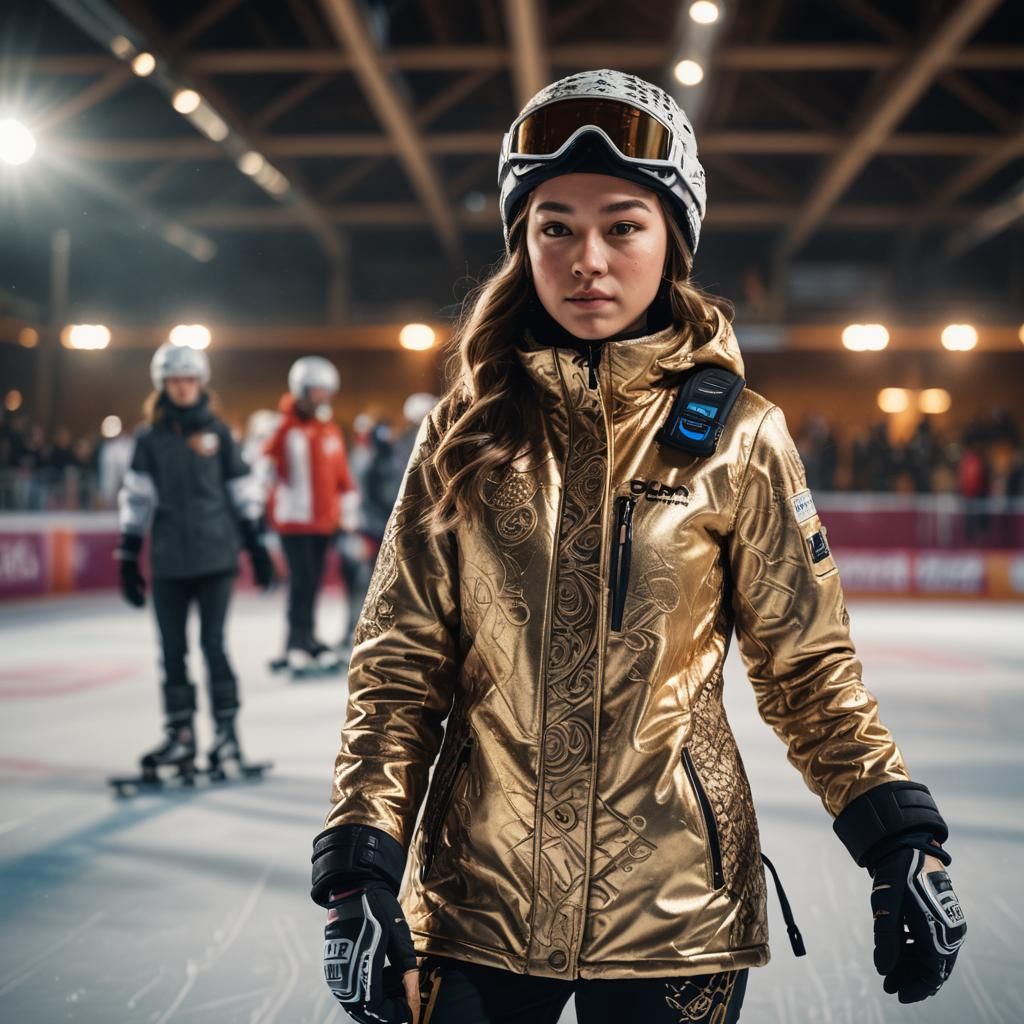 Girl in Ski Clothes at Winter Skating Contest