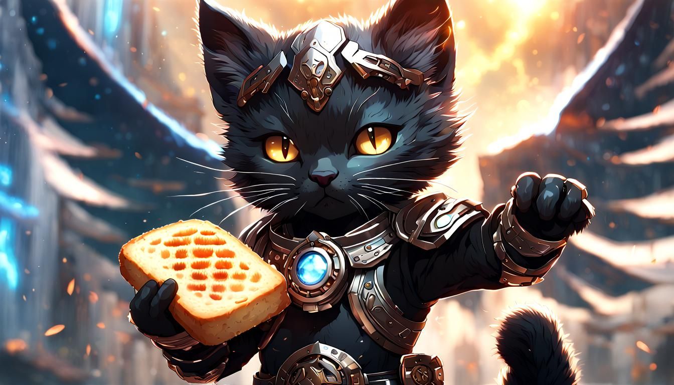 Samurai Mecha Kitten Charges with Loaf