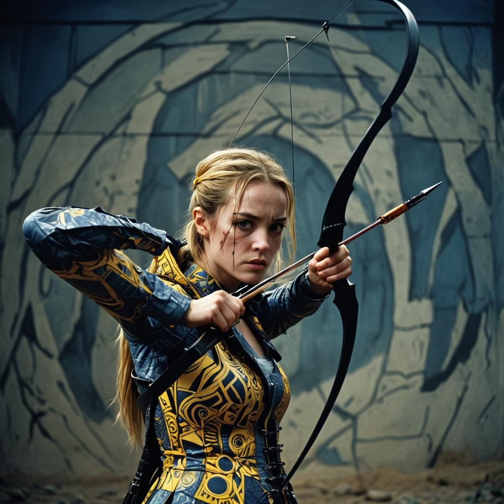 Cinematic Archer with Hypnotic Outfit in 35mm Film Style