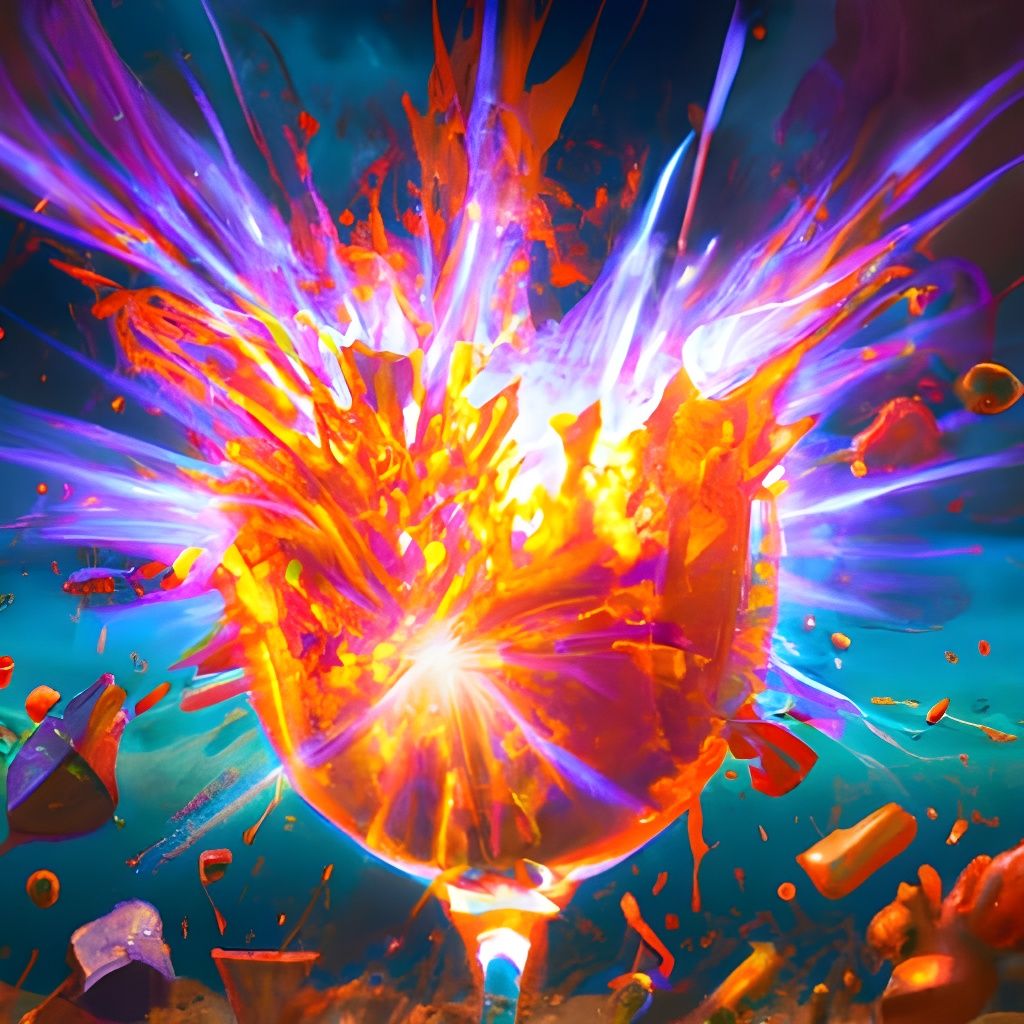 Surreal Neon Nuclear Explosion Shattering Wine Glass