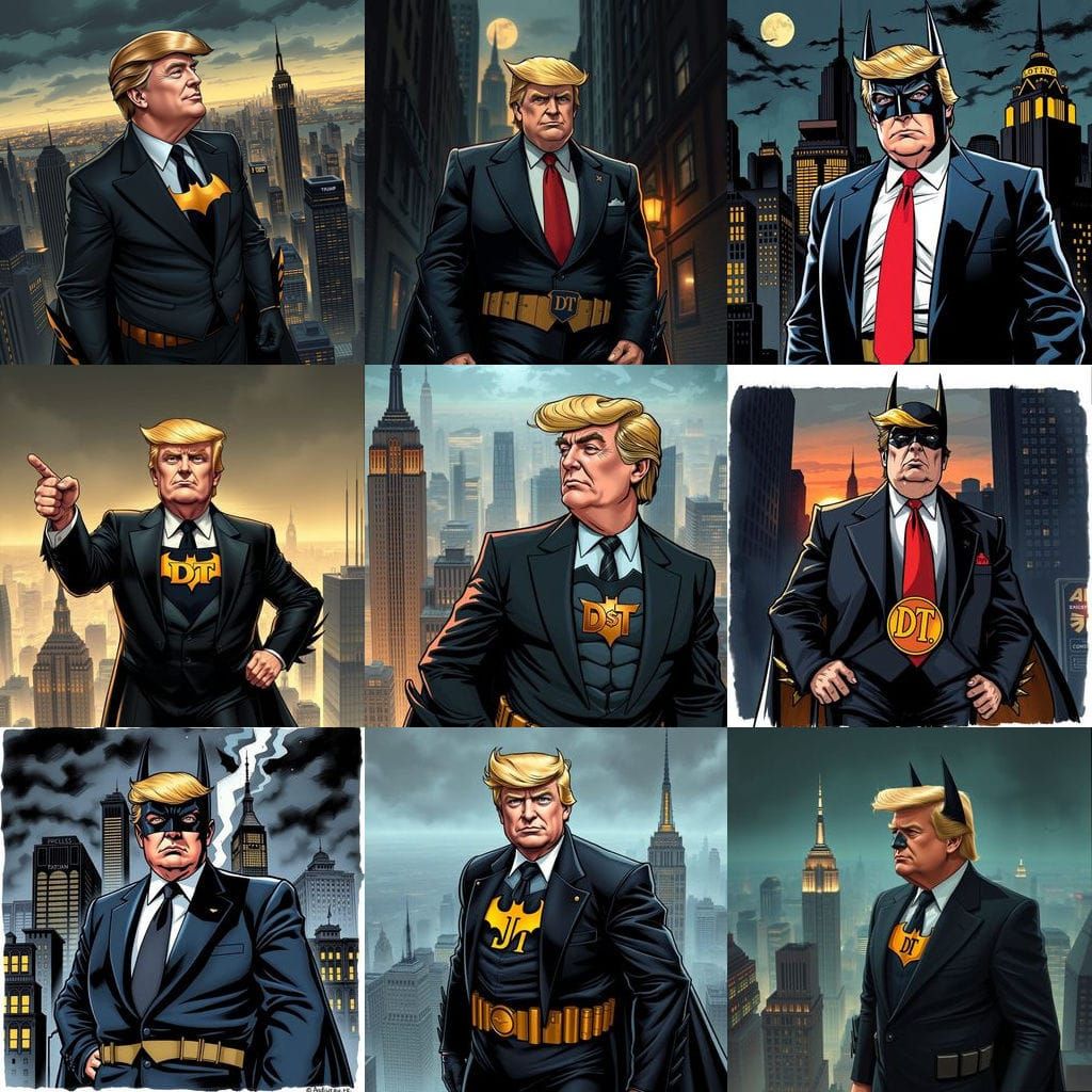 Donald Trump as Dark Knight in Gotham City