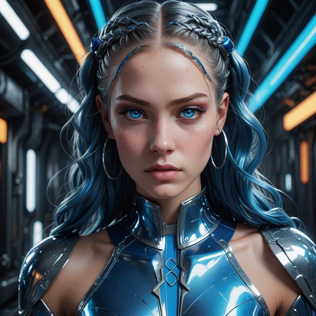 Futuristic Fashion in Metallic Silver Bodysuit