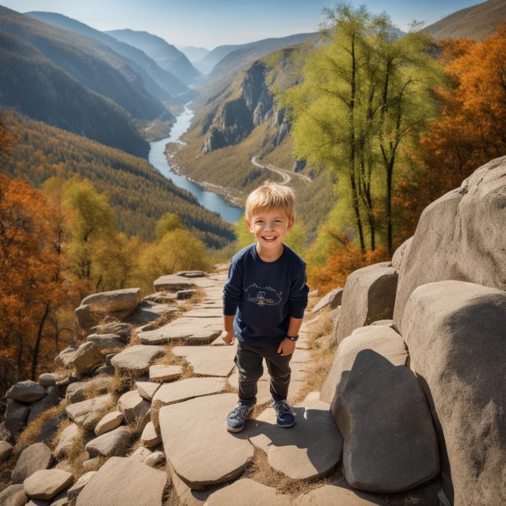 Smiling Boy Portrait in Mountain Gorge