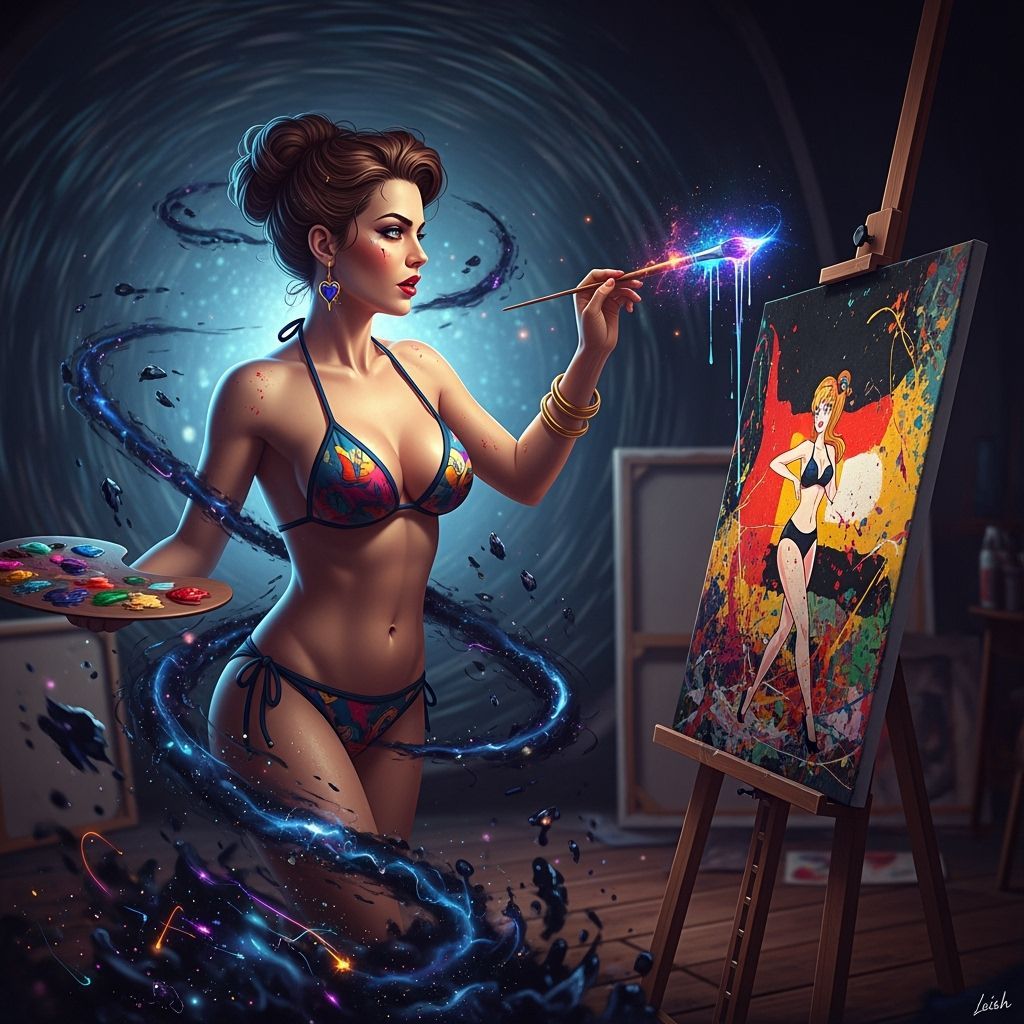 Italian Pinup Artist in Surreal Sci-Fi Studio