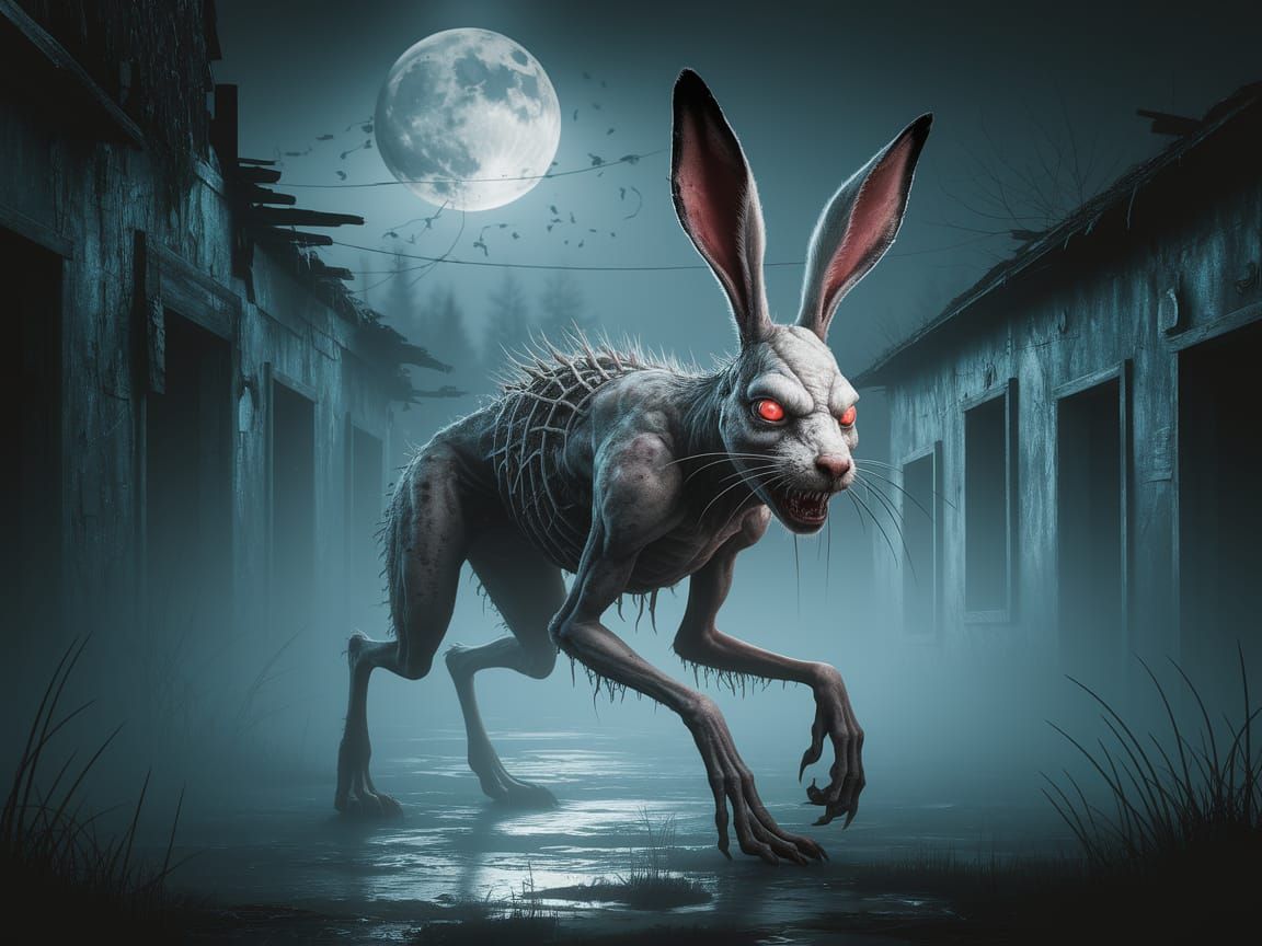 Grotesque Slavic Forest Spirit in Hare-Dog Hybrid Form